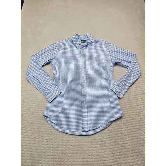 Ralph Lauren Shirt Mens Small Blue & White Checkered Plaid Custom Fit - Picture 1 of 7